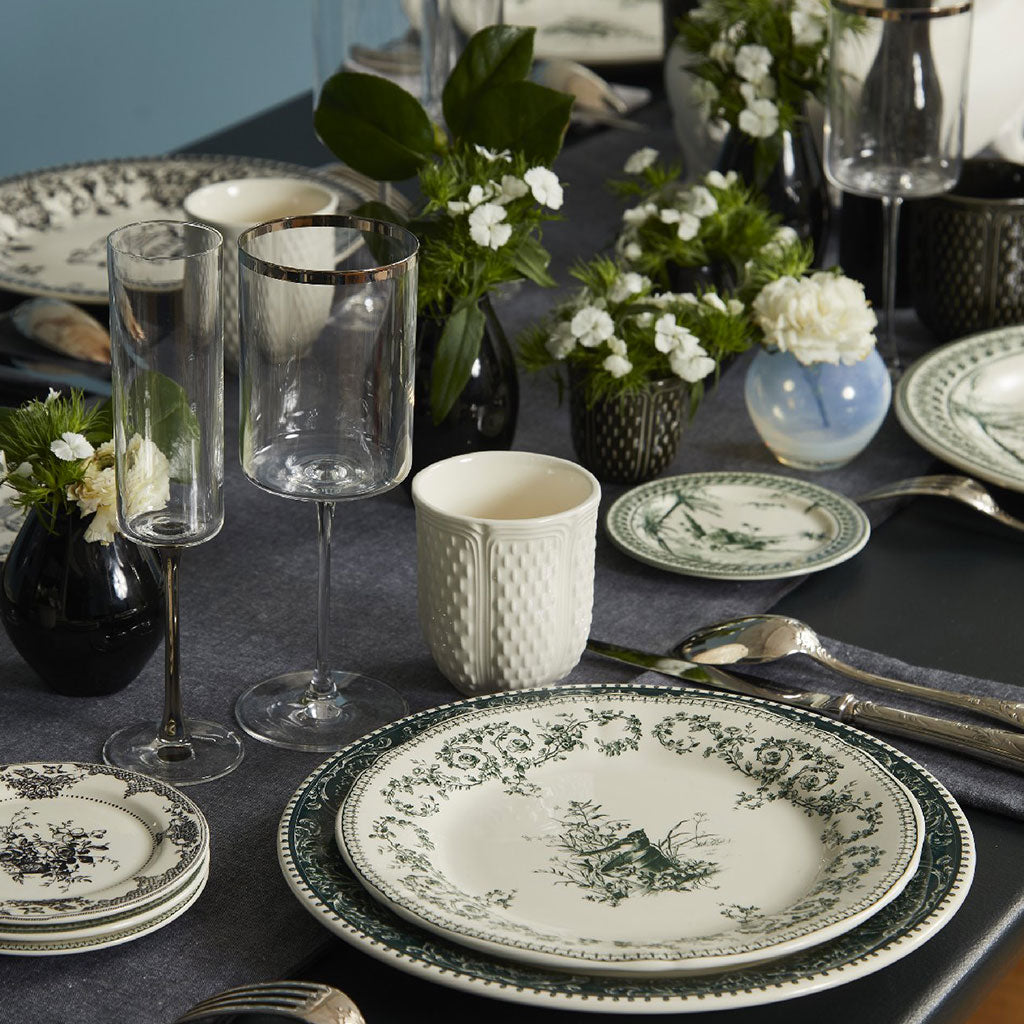 Set of 4 dinner plates Fleurs - Les Dépareillées green