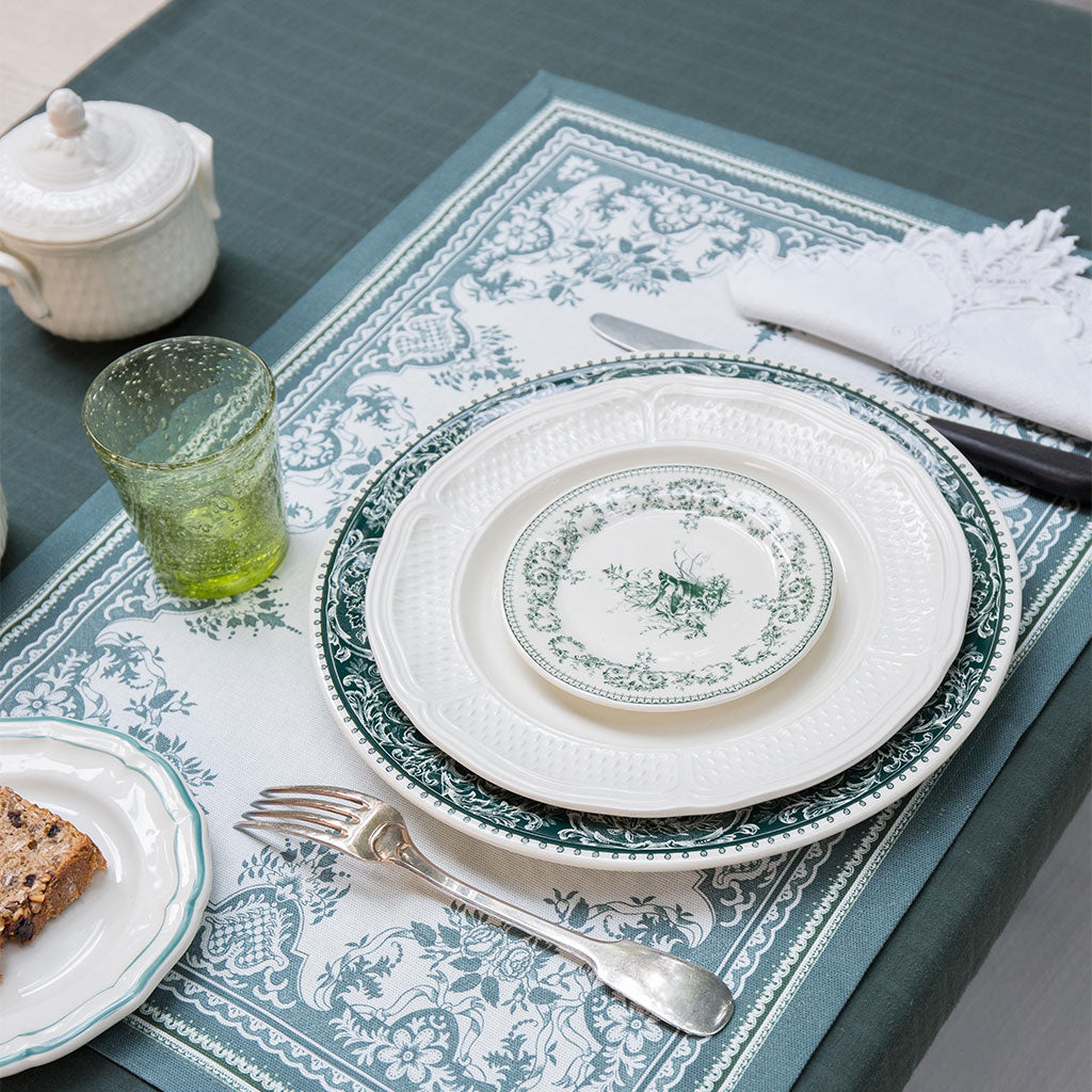 フランス製　Gien Les déparillées Fleurs Set of 4 dinner plates Fleurs - Les Dépareillées green