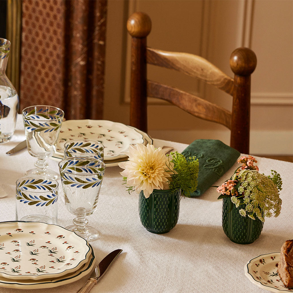 Set of 4 dinner plates Fleurs - Les Dépareillées green